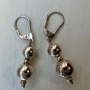 925 Sterling Silver double ball dangle earrings for pierced ears